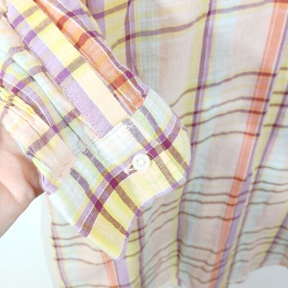 Old Navy Sheer Plaid Long Sleeve Button Front Top Large - Picture 4 of 8